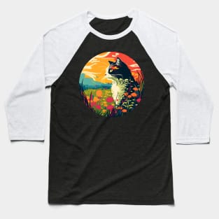 Cat In The Sunset - Filled With Flowers - Love Cats Baseball T-Shirt